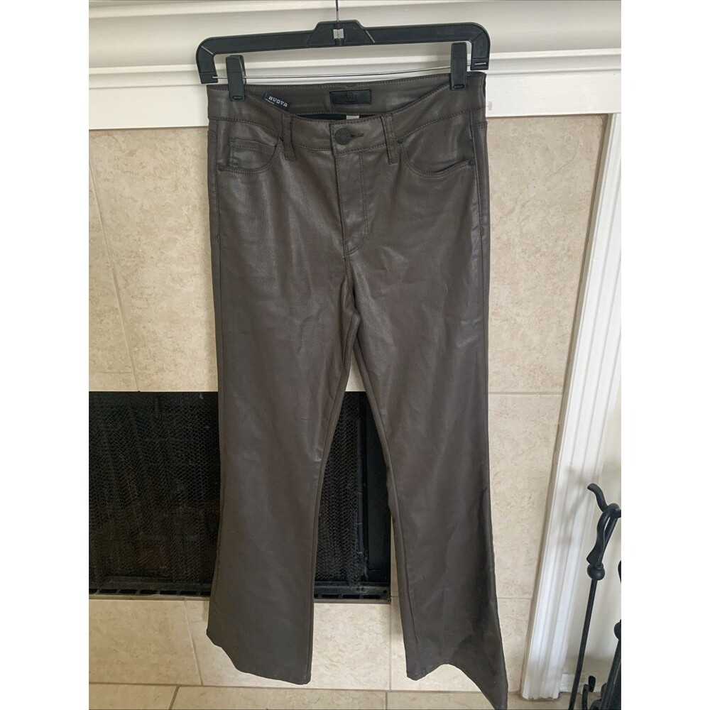 KUT Brown Coated Faux Leather Flare Pants Women Size 2